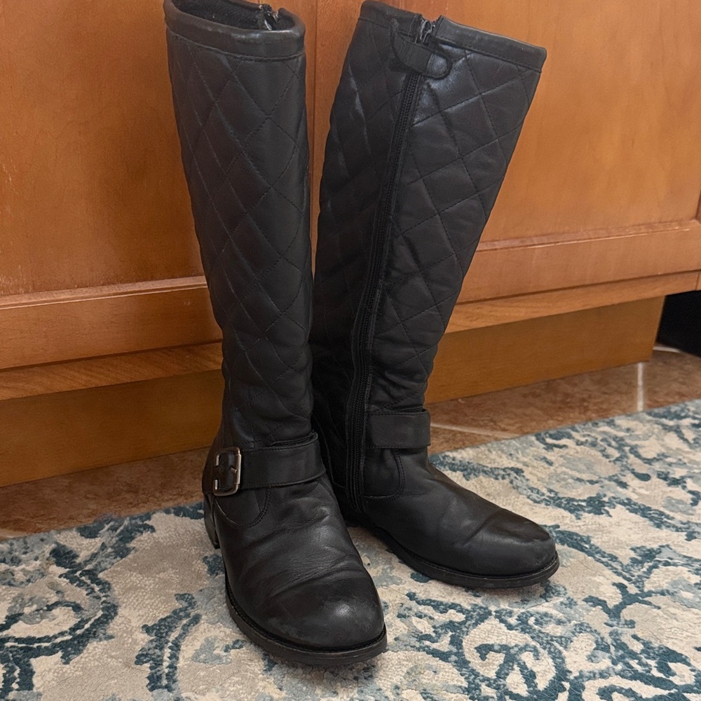 Black Quilted Kids Tall Knee-High Riding Boots